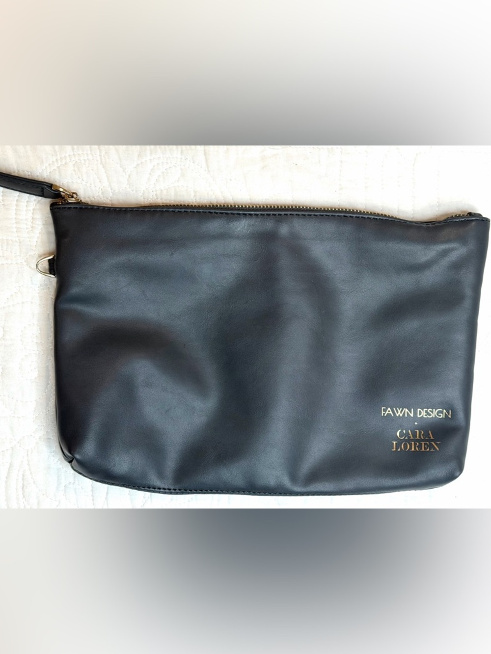 Fawn Design Cara Loren Gray Faux Leather Clutch Zipper Pouch 11x8”